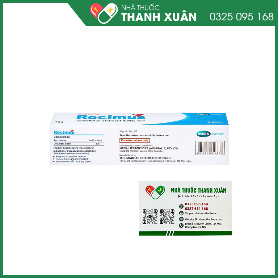 Rocimus 0.03% điều trị bệnh ngoài da do yếu tố miễn dịch, viêm da cơ địa